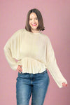 Plisse Dolman Sleeve Blouse - Cream