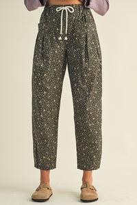 Ditsy Barrel Leg Pant - Deep Green