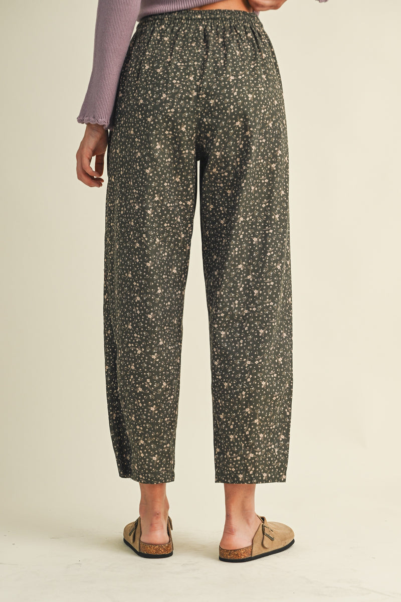 Ditsy Barrel Leg Pant - Deep Green