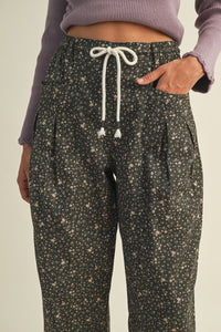 Ditsy Barrel Leg Pant - Deep Green