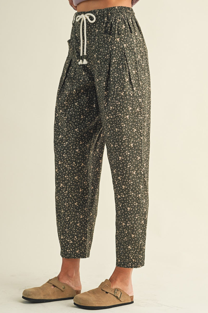 Ditsy Barrel Leg Pant - Deep Green