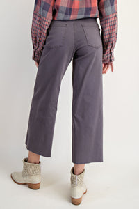 Wide Leg Raw Hem Button Pants - Ash Grey
