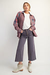 Wide Leg Raw Hem Button Pants - Ash Grey