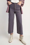 Wide Leg Raw Hem Button Pants - Ash Grey