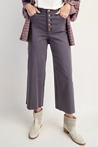 Wide Leg Raw Hem Button Pants - Ash Grey