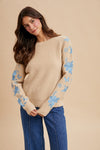 Floral Embroidered Sleeve Rib Sweater