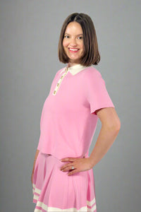 Contrast Collar Light Sweater Top - Pink