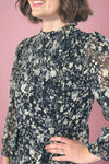 Floral Smocked Yoke Tiered Dress - Black