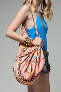 Hand Block Boho Bag - Coral Multi