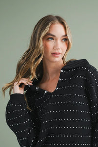 Dot Knit Pullover Sweater - Black