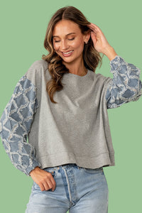 Sparkle Lattice Denim Long Sleeves Top