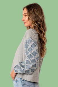 Sparkle Lattice Denim Long Sleeves Top