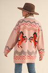 Western Motif Cardigan - Pink