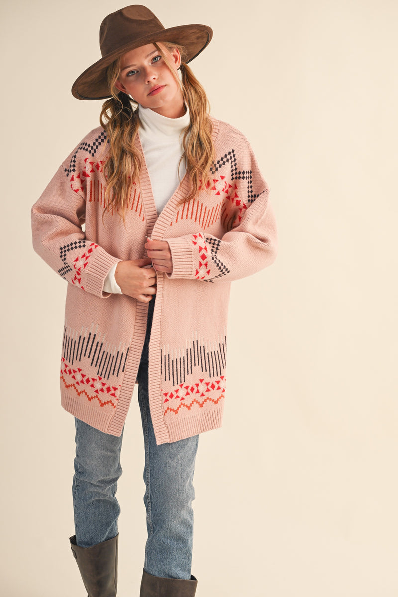 Western Motif Cardigan - Pink