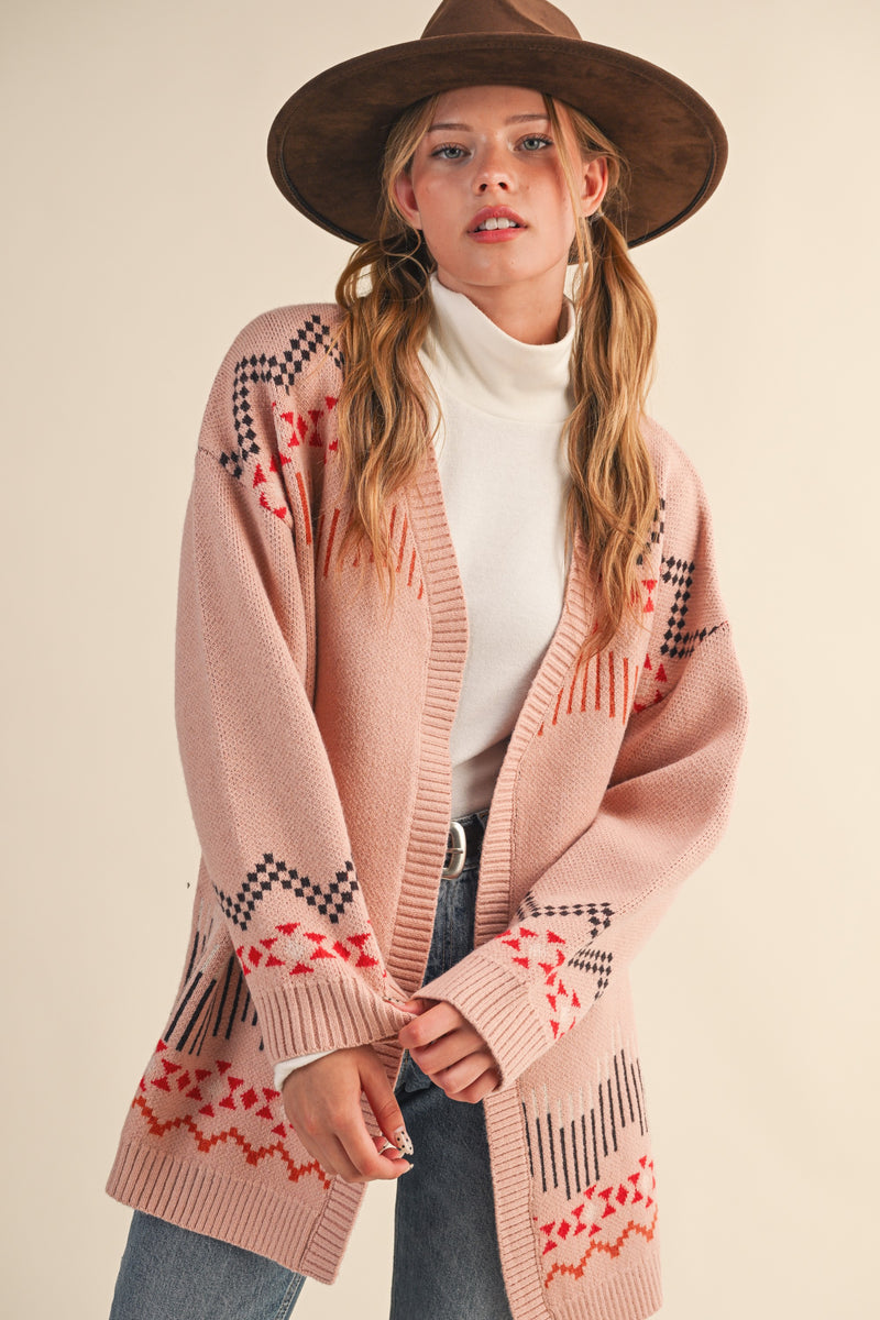 Western Motif Cardigan - Pink