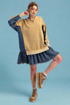 Pullover With Denim Bottom Dress - Mustard