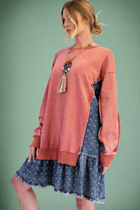 Pullover With Denim Bottom Dress - Bean