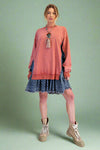 Pullover With Denim Bottom Dress - Bean