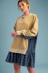 Pullover With Denim Bottom Dress - Mustard