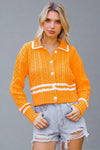 Button Down Cable Cardigan - Orange