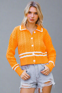Button Down Cable Cardigan - Orange