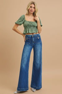 Mid Rise Wide Patch Pocket Jeans R11