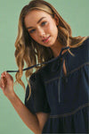 Contrast Stitching Detail Tiered Denim Top