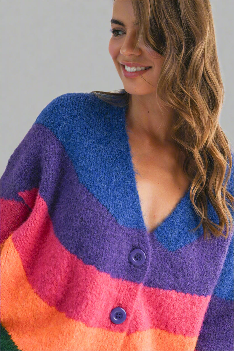 Colorblock Fuzzy Cardigan