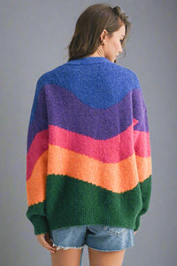 Colorblock Fuzzy Cardigan