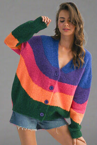 Colorblock Fuzzy Cardigan
