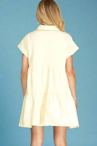 Tiered Button Down Shirt Dress - Off White