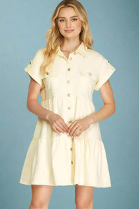 Tiered Button Down Shirt Dress - Off White