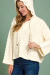 Cable Drawstring Hooded Sweater - Cream