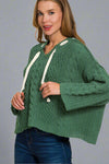 Cable Drawstring Hooded Sweater - Green
