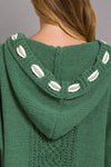 Cable Drawstring Hooded Sweater - Green