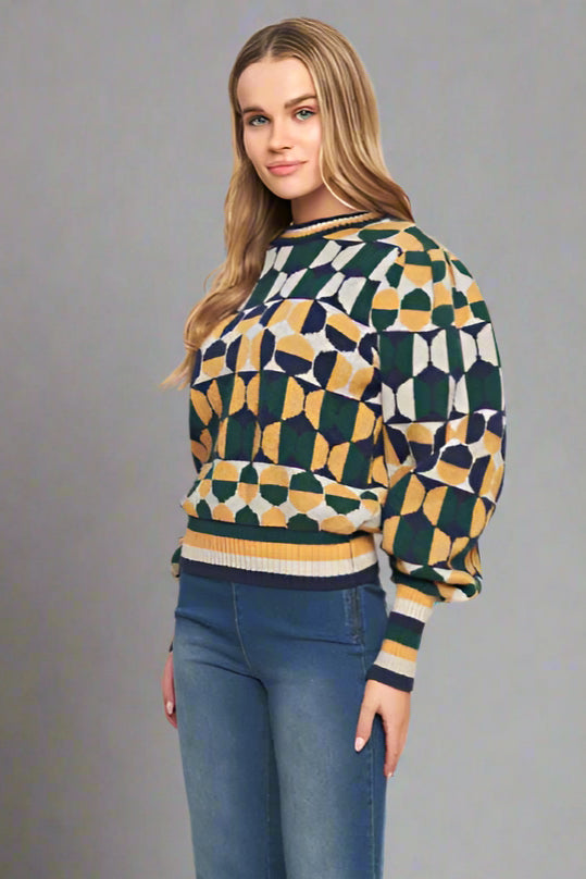 Jacquard Knit Sweater - Green