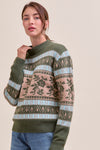 Floral Knit Sweater - Olive