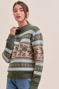 Floral Knit Sweater - Olive