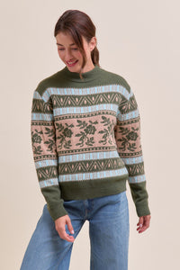 Floral Knit Sweater - Olive