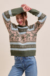 Floral Knit Sweater - Olive