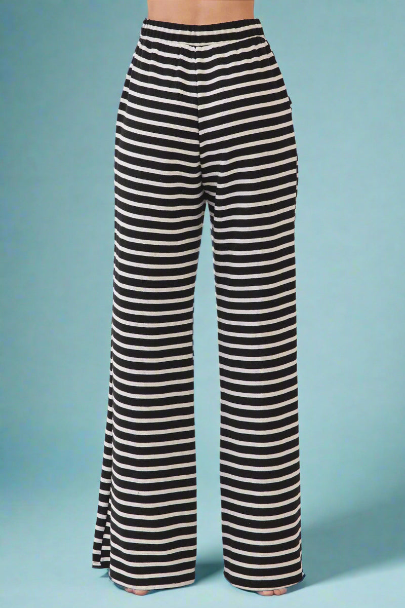 Striped Wide-Leg Pants - Black