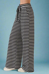 Striped Wide-Leg Pants - Black