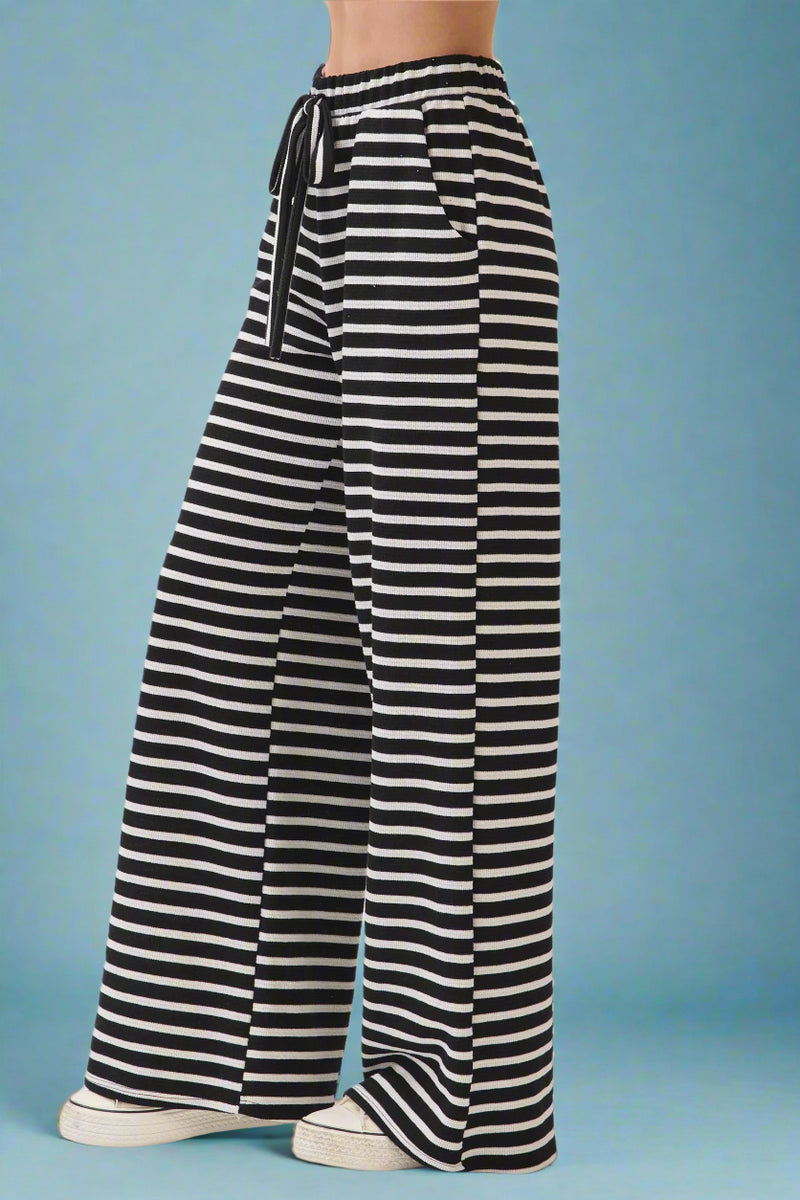 Striped Wide-Leg Pants - Black