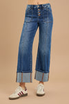 High Rise Crop Wide Straight Cuffed Jeans R16