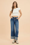 High Rise Crop Wide Straight Cuffed Jeans R16