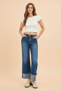 High Rise Crop Wide Straight Cuffed Jeans R16