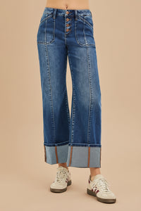 High Rise Crop Wide Straight Cuffed Jeans R16