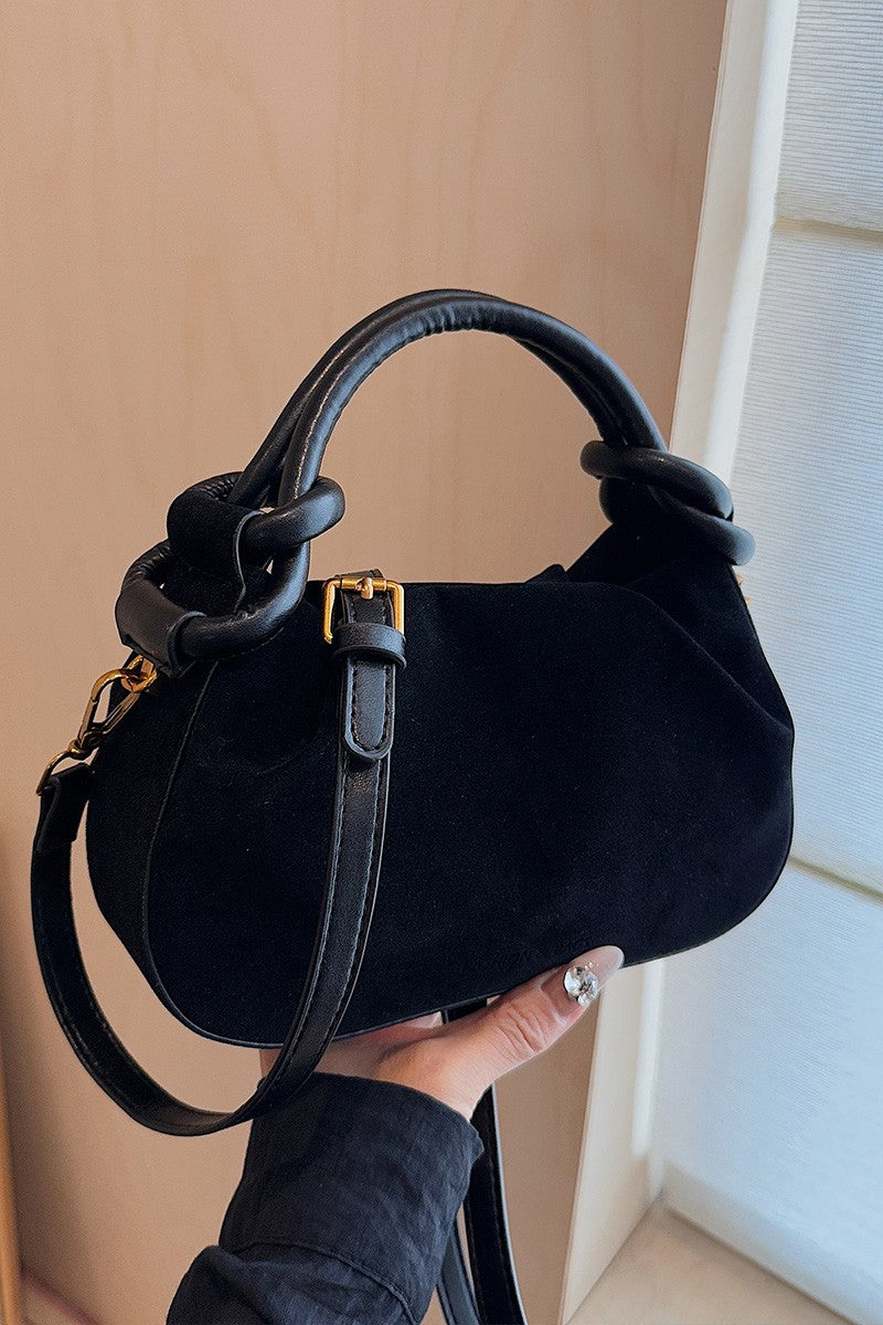 Ruched Suede Shoulder & Crossbody Bag - Black