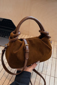Ruched Suede Shoulder & Crossbody Bag - Coffee