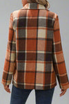 Loose Brushed Flannel Plaid Jacket - Orange